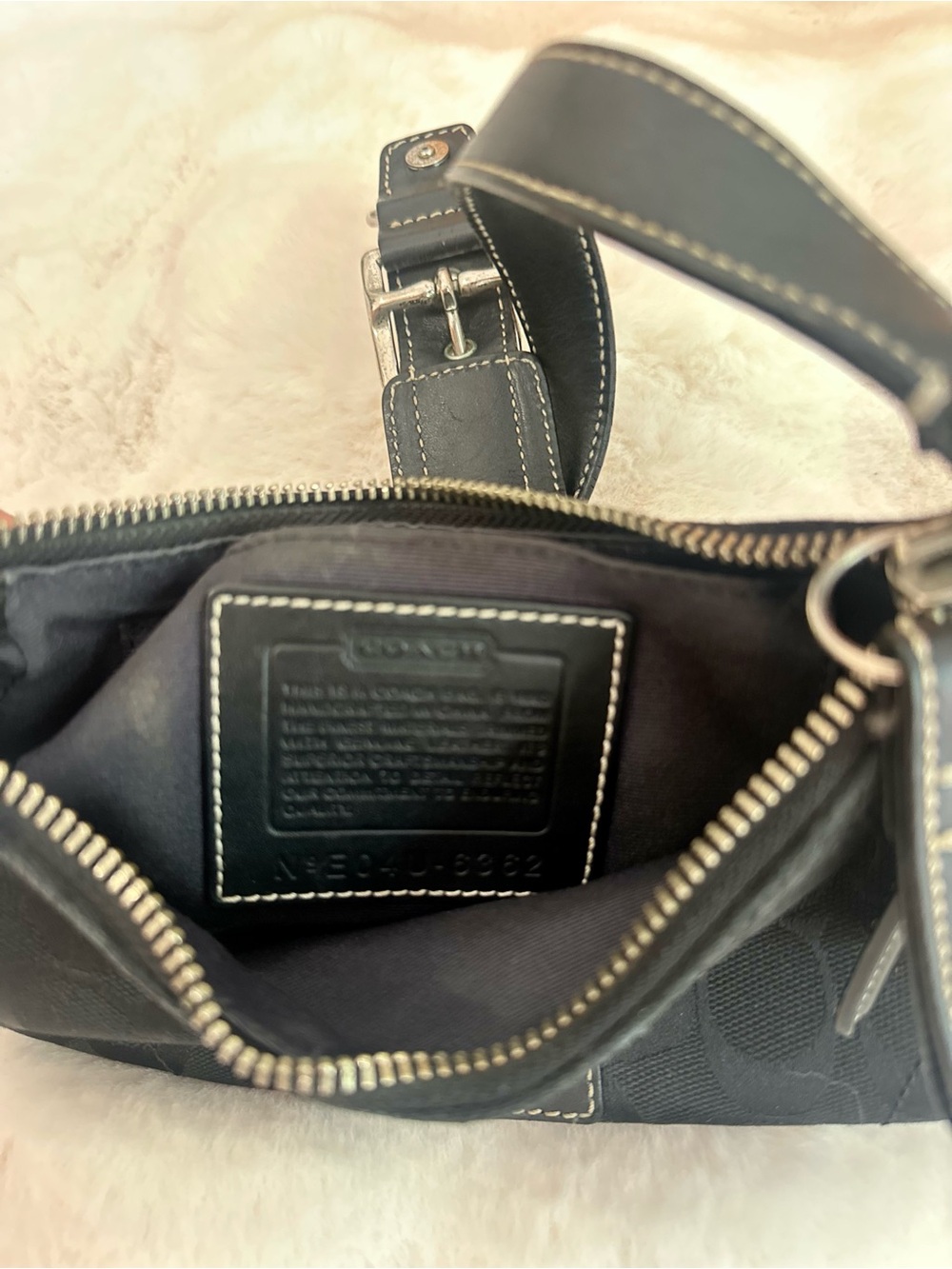 Vintage Coach Black Signature Monogram Canvas Shoulder Bag with Buckle Accent - Picture 5 of 7